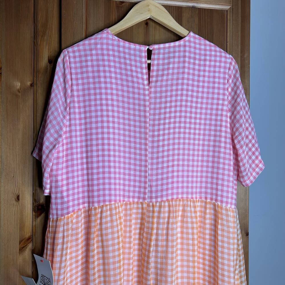 Never Fully Dressed Pink, Yellow and Coral Gingham Tiered Midi Dress - Picture 6 of 7